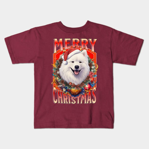 Merry Christmas cute Samoyed dog in Santa hat Kids T-Shirt by HSH-Designing